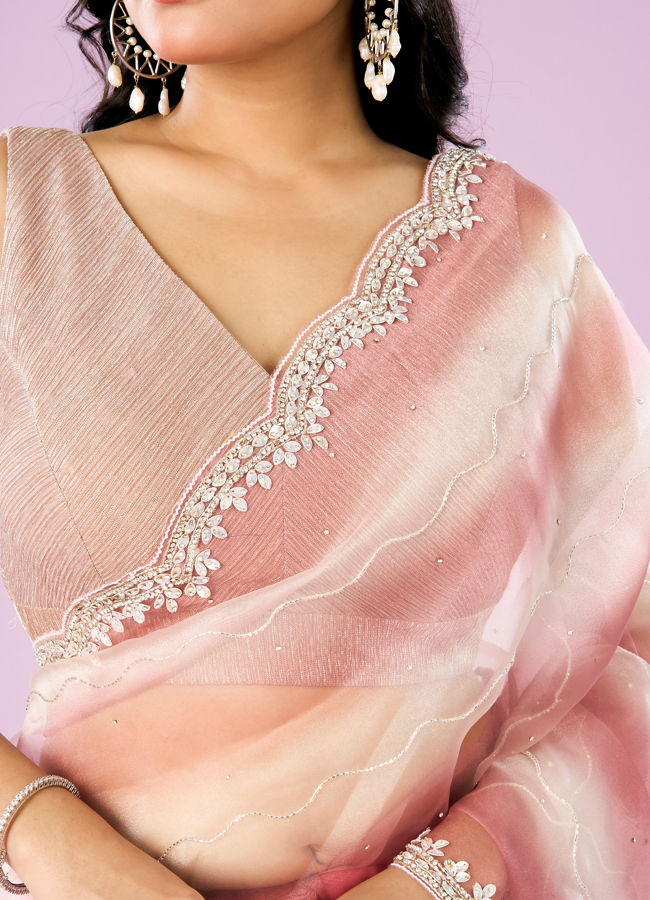 Mohey Women Dusty Pink Charm Organza Saree