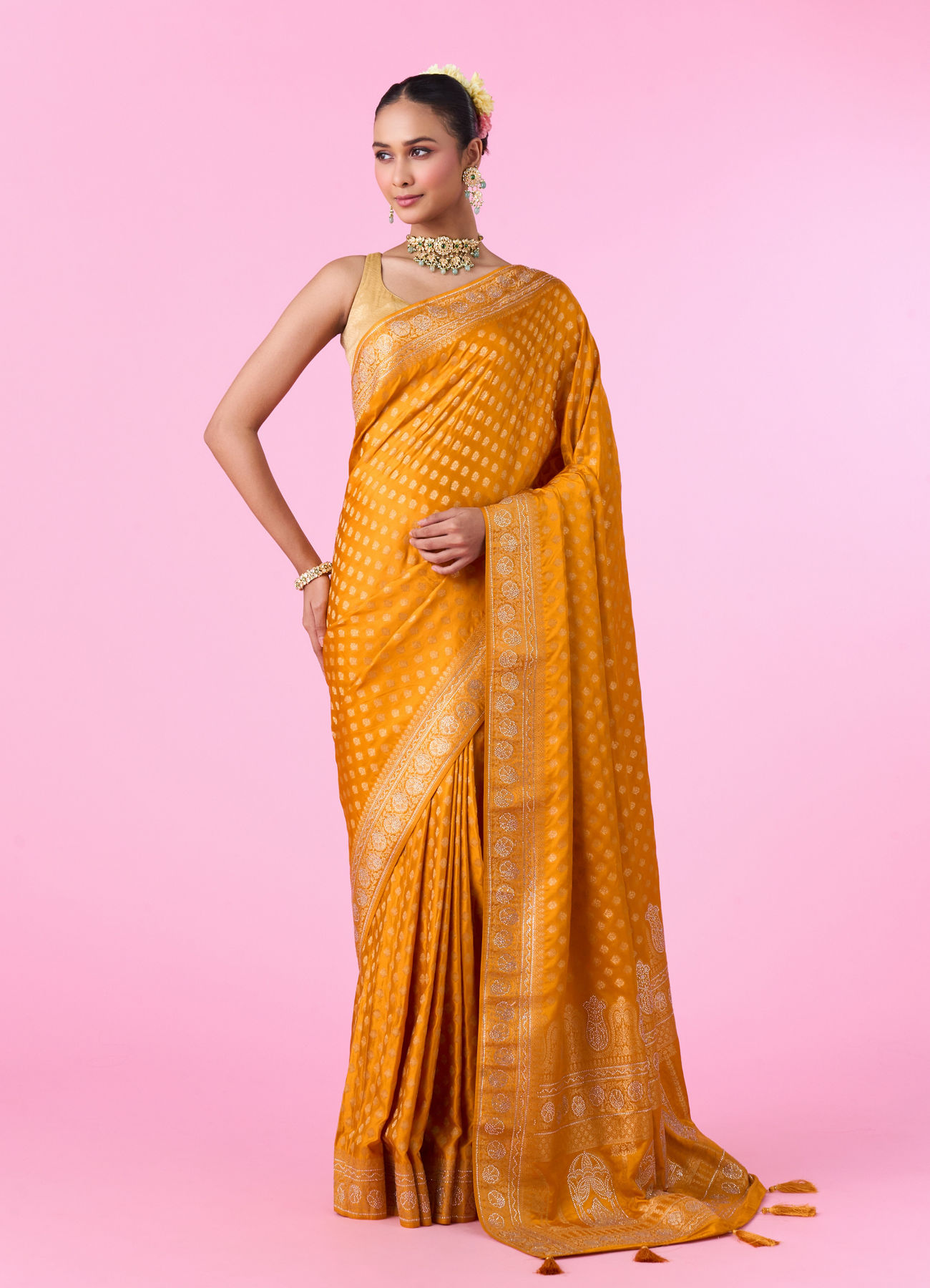 Mohey Women Radiant Mustard Yellow Banarasi Saree