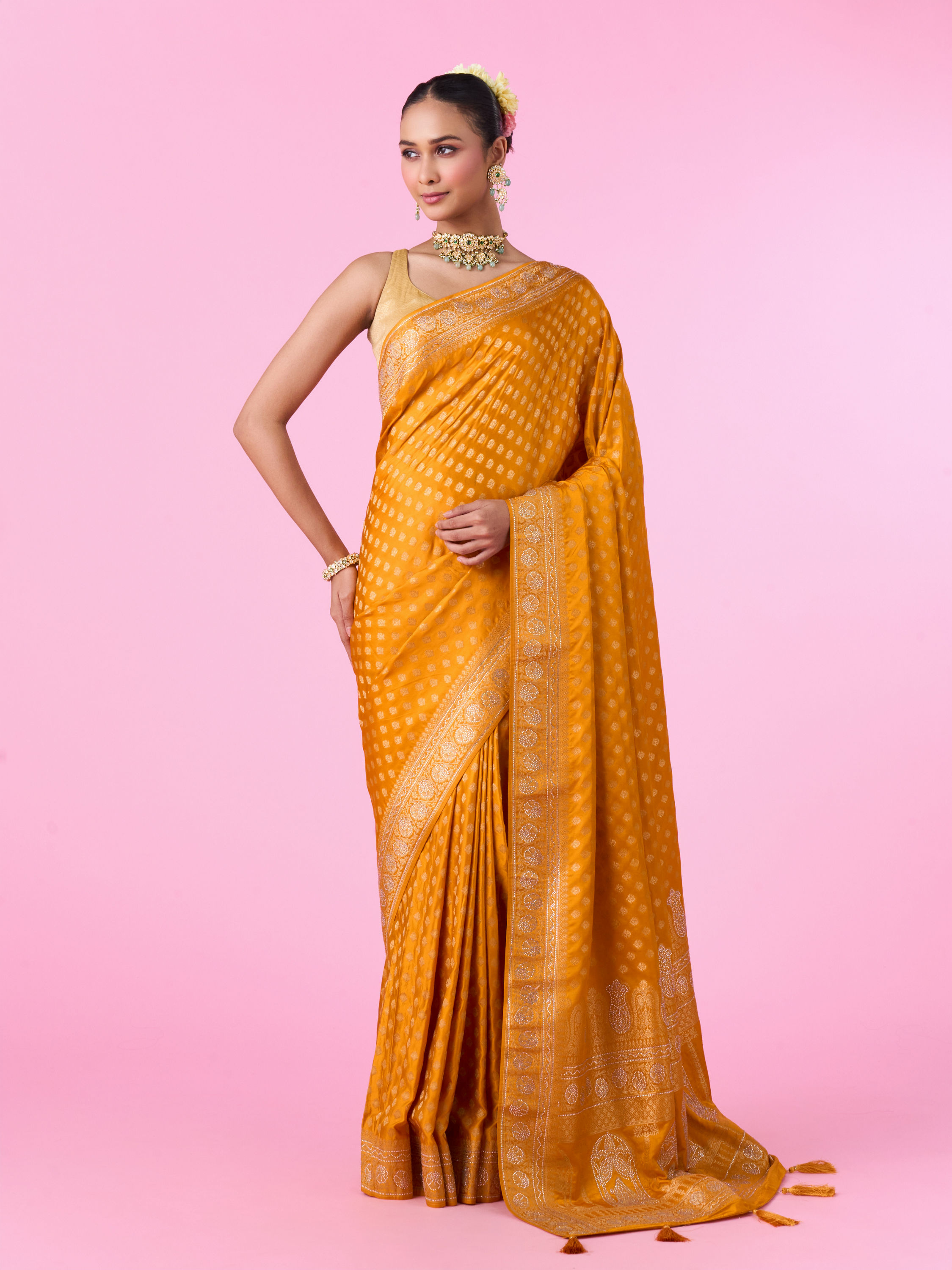 Mohey Women Radiant Mustard Yellow Banarasi Saree