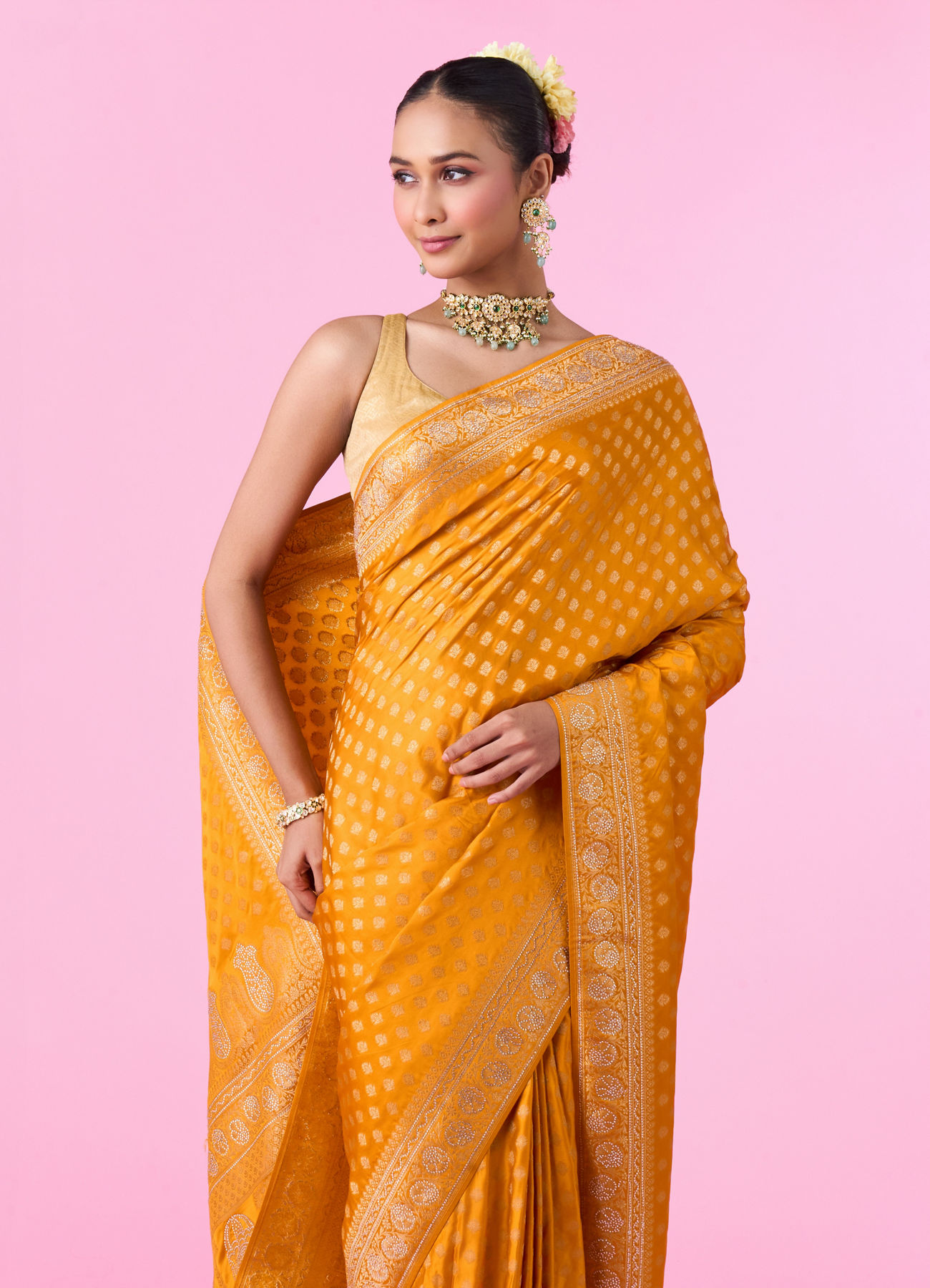 Mohey Women Radiant Mustard Yellow Banarasi Saree