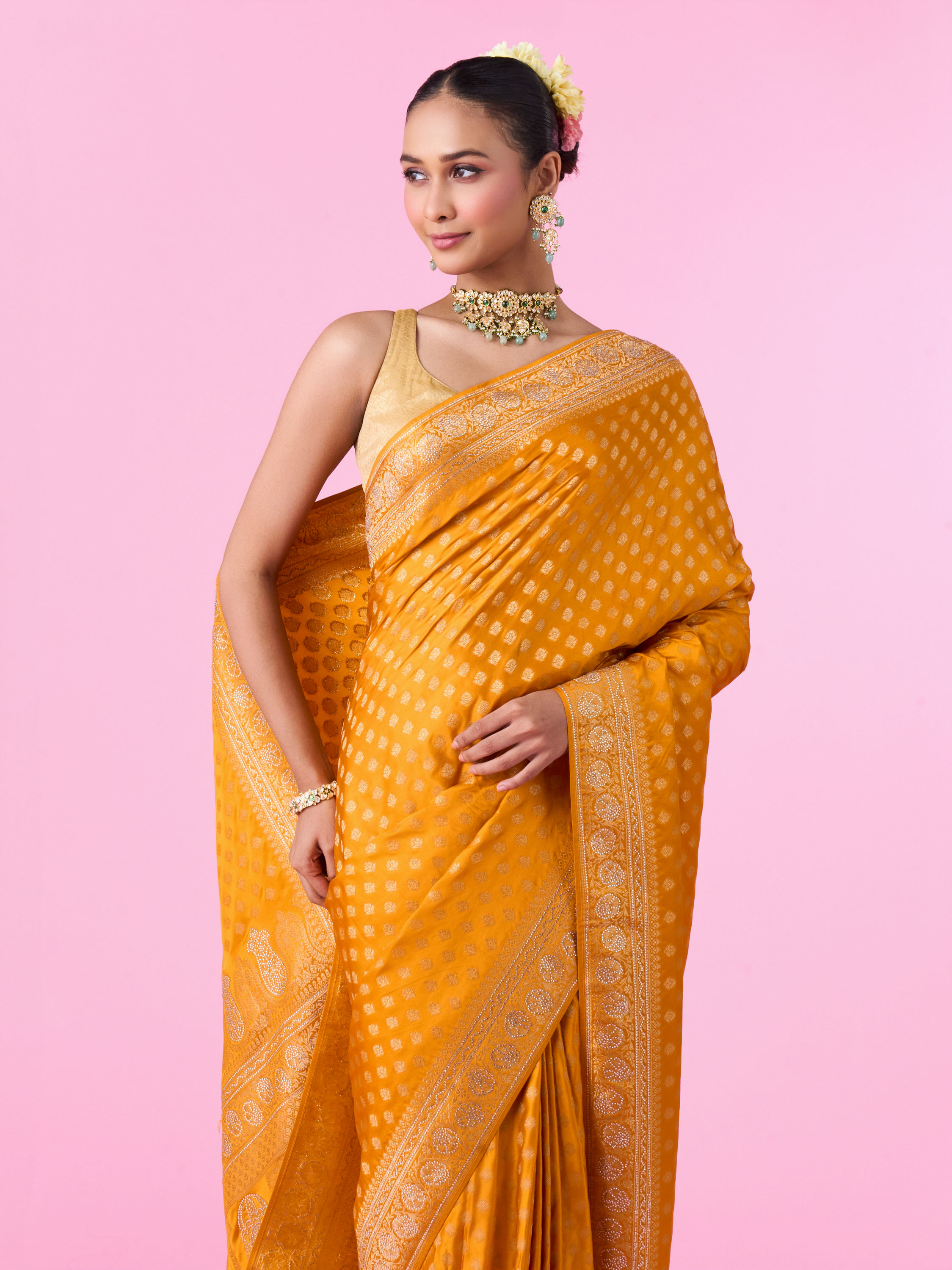 Mohey Women Radiant Mustard Yellow Banarasi Saree