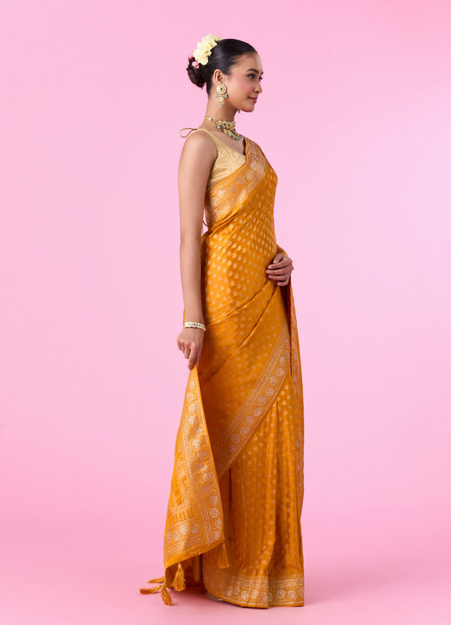 Mohey Women Radiant Mustard Yellow Banarasi Saree