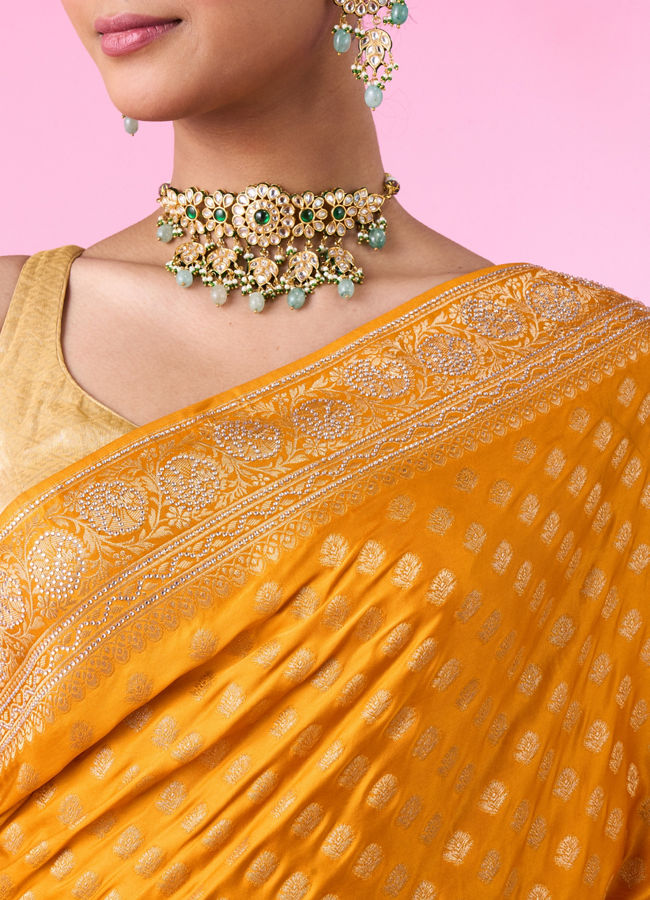 Mohey Women Radiant Mustard Yellow Banarasi Saree