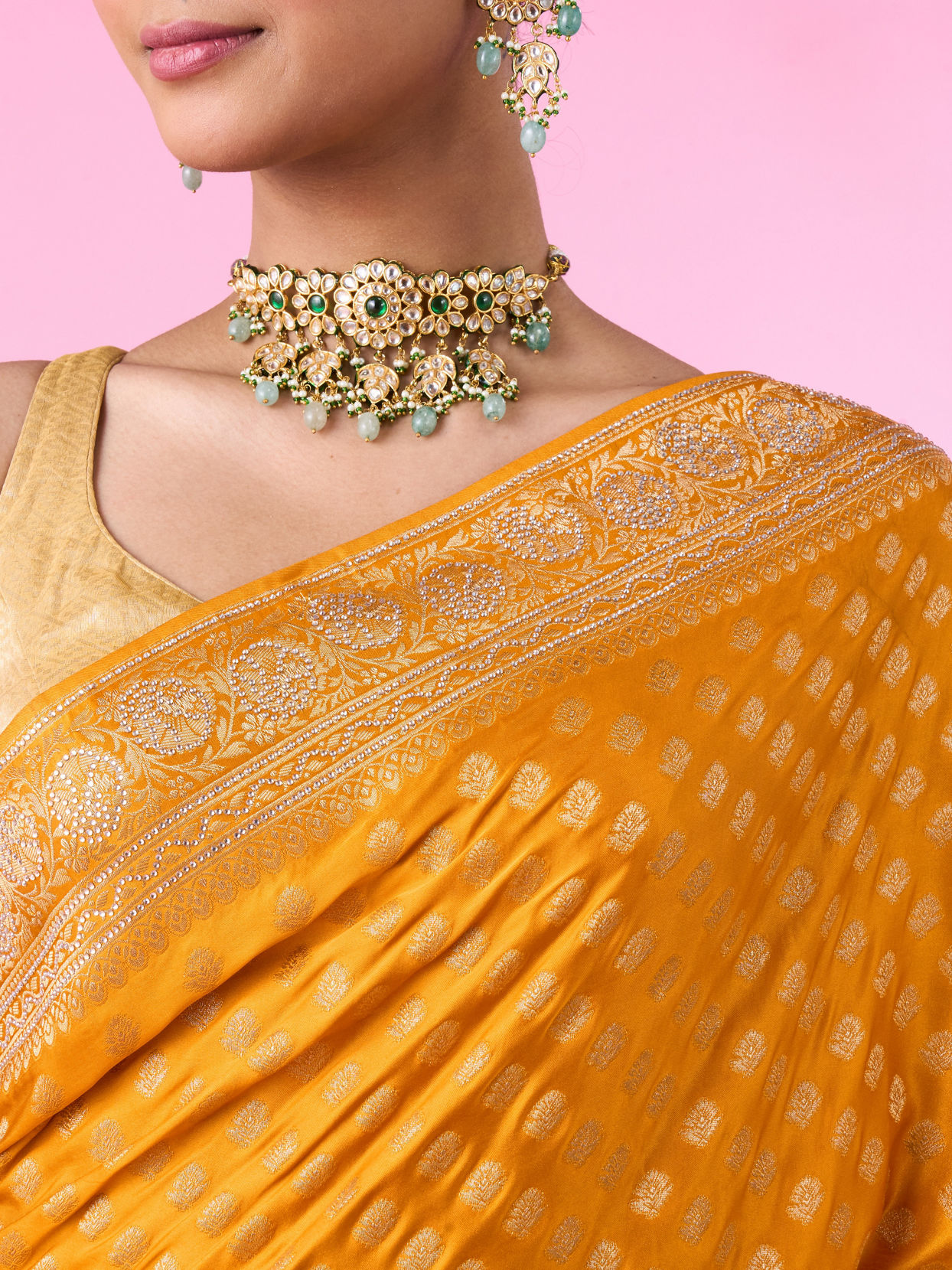 Mohey Women Radiant Mustard Yellow Banarasi Saree