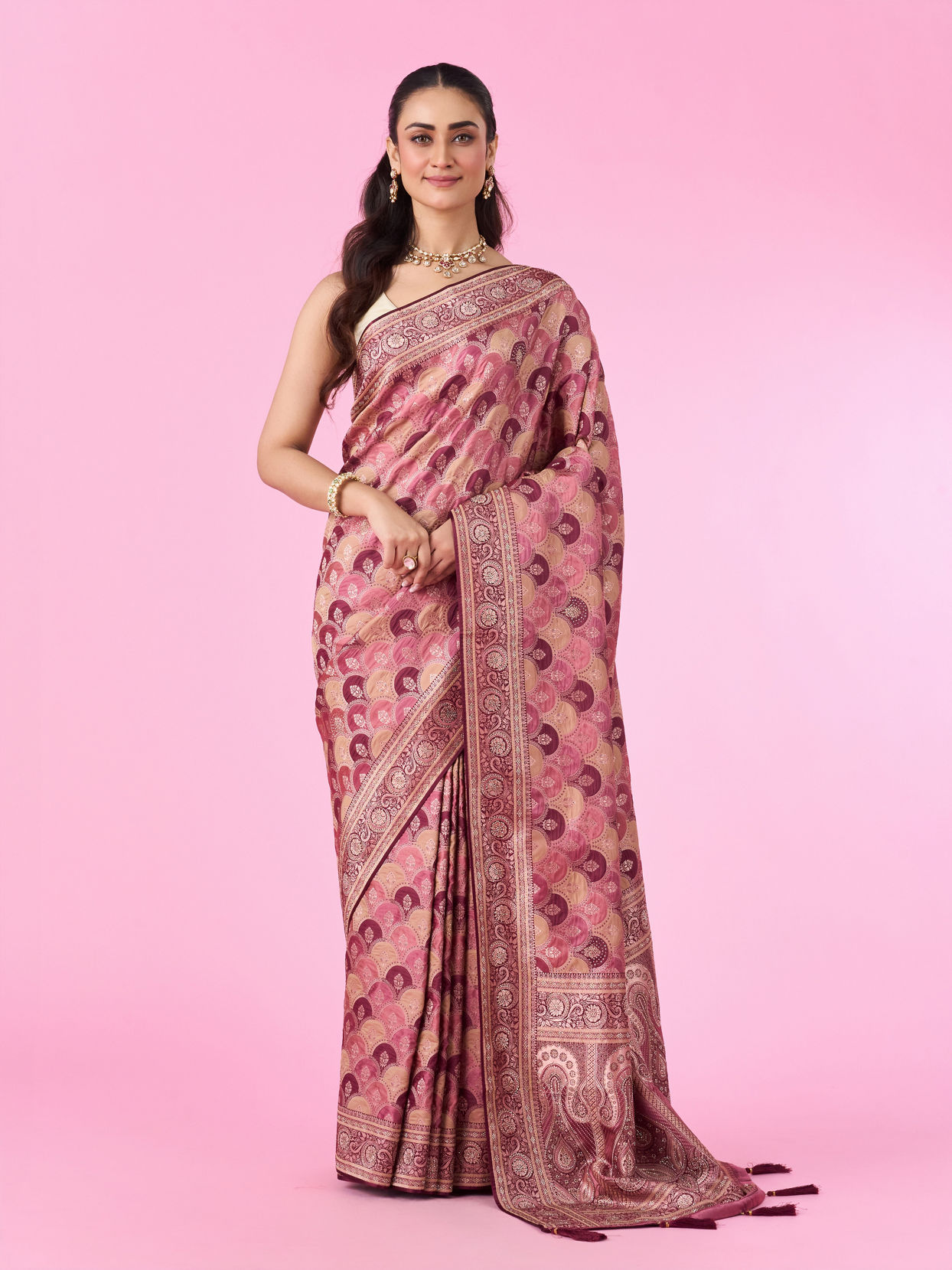 Mohey Women Radiant Wine Banarasi Saree