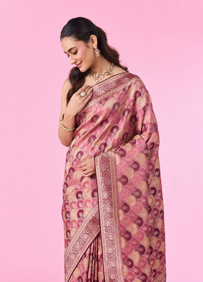 Mohey Women Radiant Wine Banarasi Saree