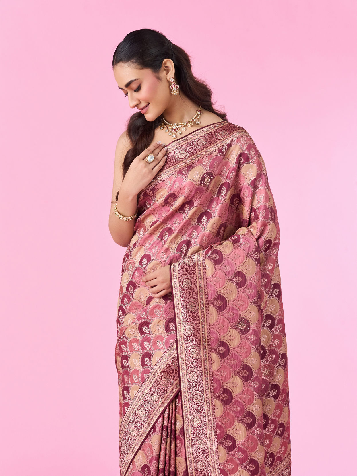 Mohey Women Radiant Wine Banarasi Saree