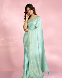 Mohey Women Lustrous Light Blue Silk Saree