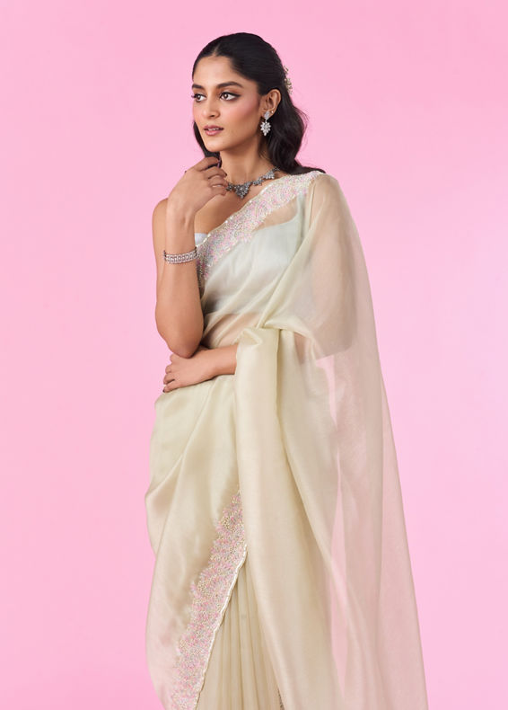 Mohey Women Ethereal Green Organza Saree