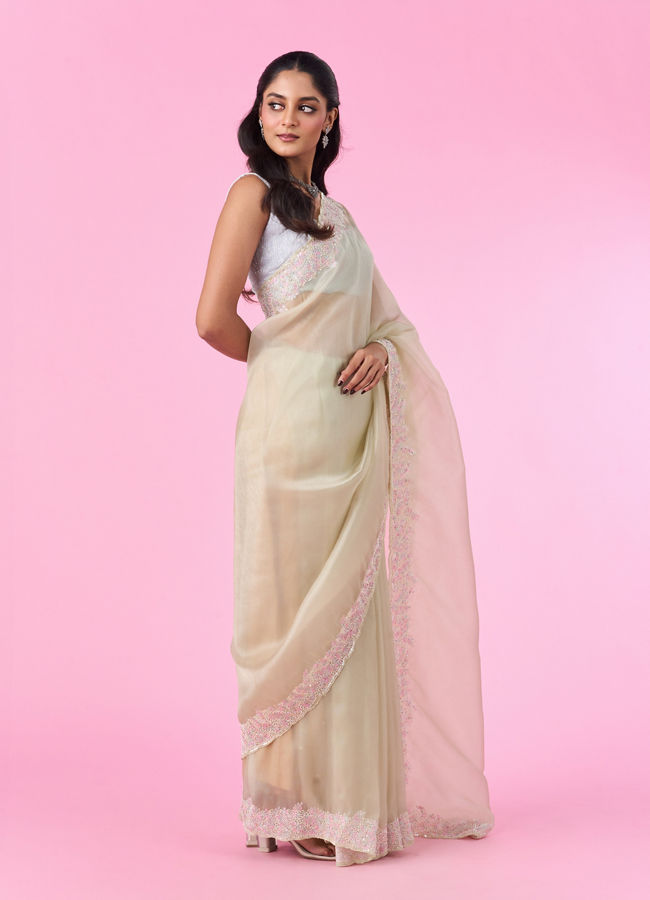 Mohey Women Ethereal Green Organza Saree