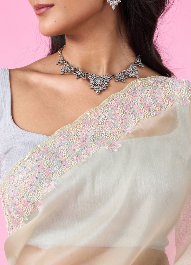Mohey Women Ethereal Green Organza Saree