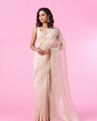 Mohey Women Enchanting Organza Cream Saree