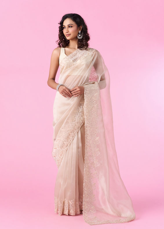 Mohey Women Enchanting Organza Cream Saree