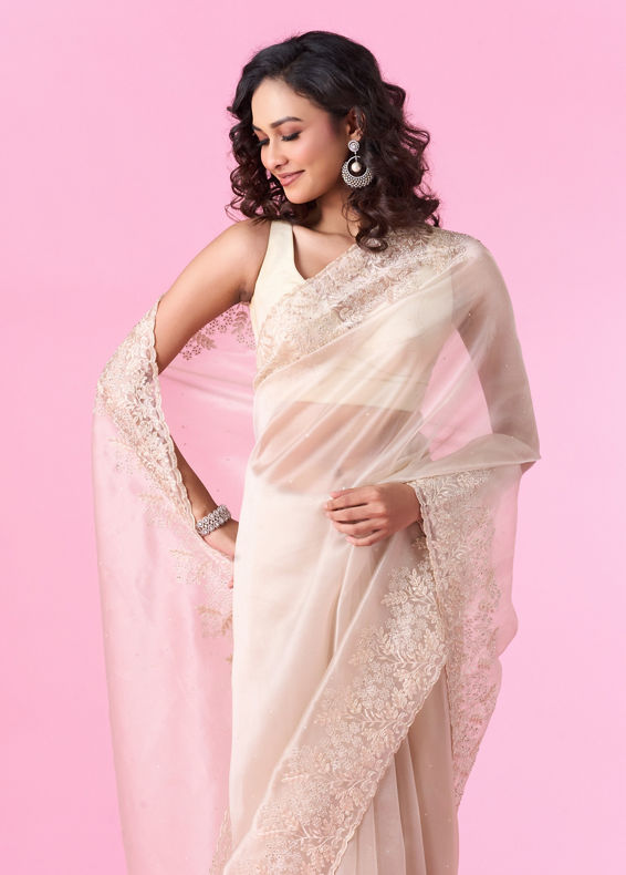 Mohey Women Enchanting Organza Cream Saree
