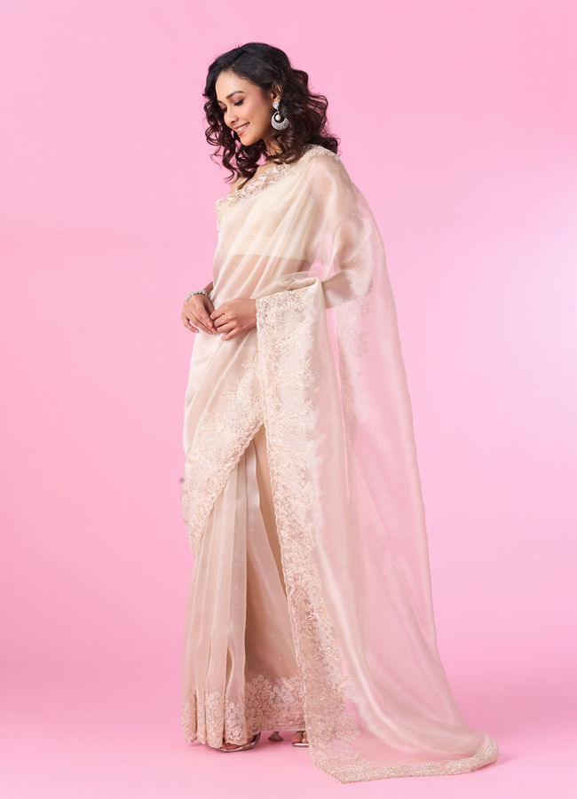 Mohey Women Enchanting Organza Cream Saree