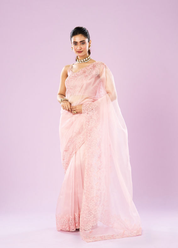 Mohey Women Transcendent Pink Organza Saree