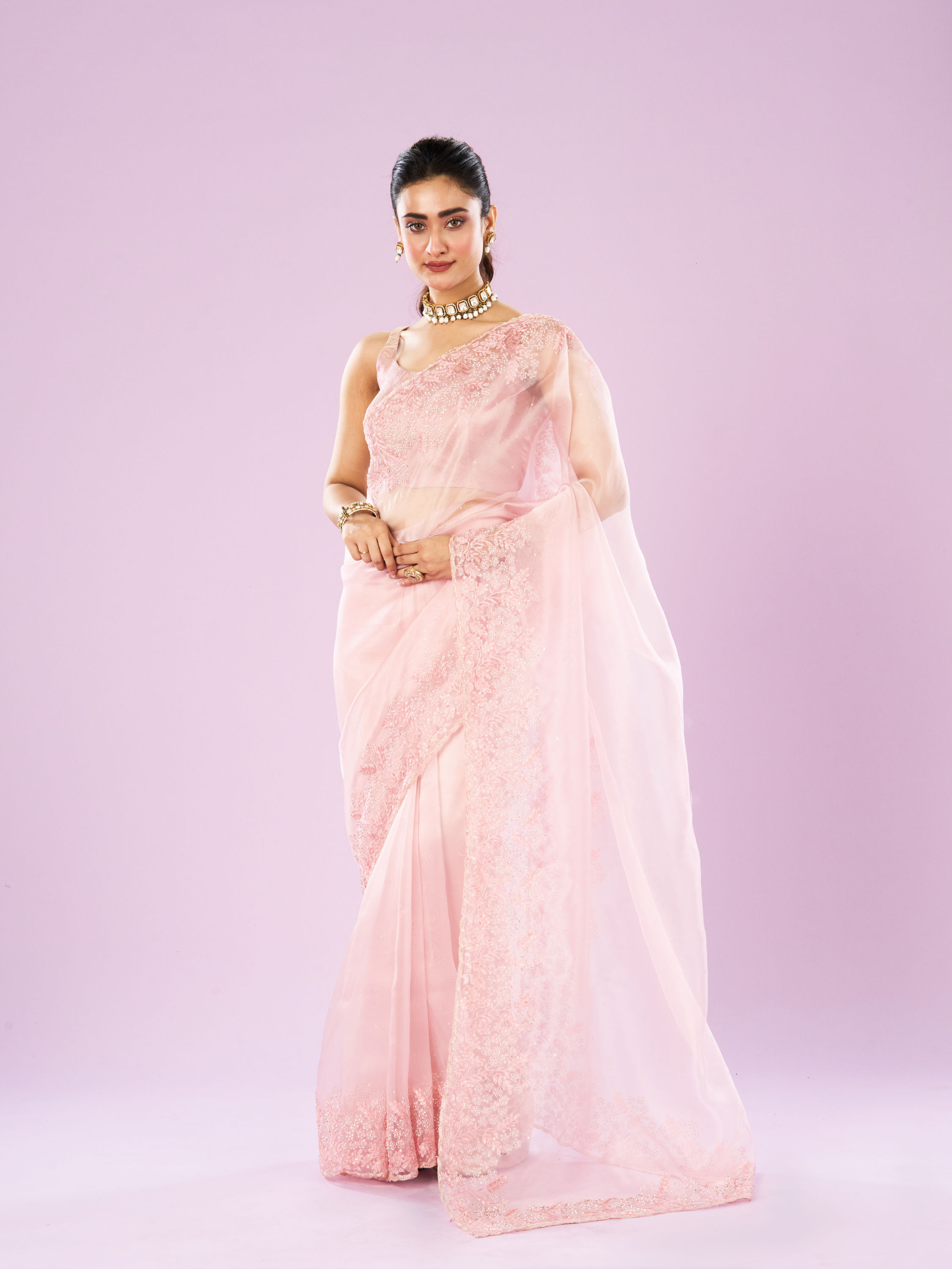 Mohey Women Transcendent Pink Organza Saree