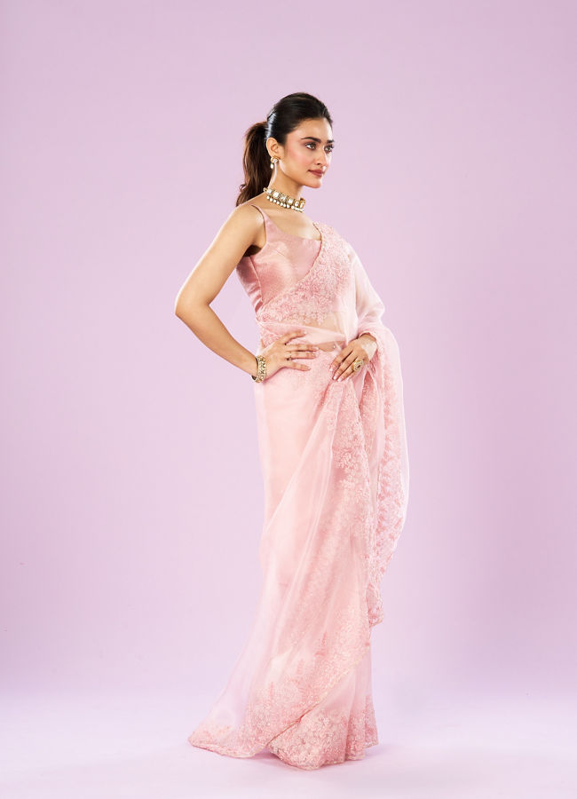Mohey Women Transcendent Pink Organza Saree