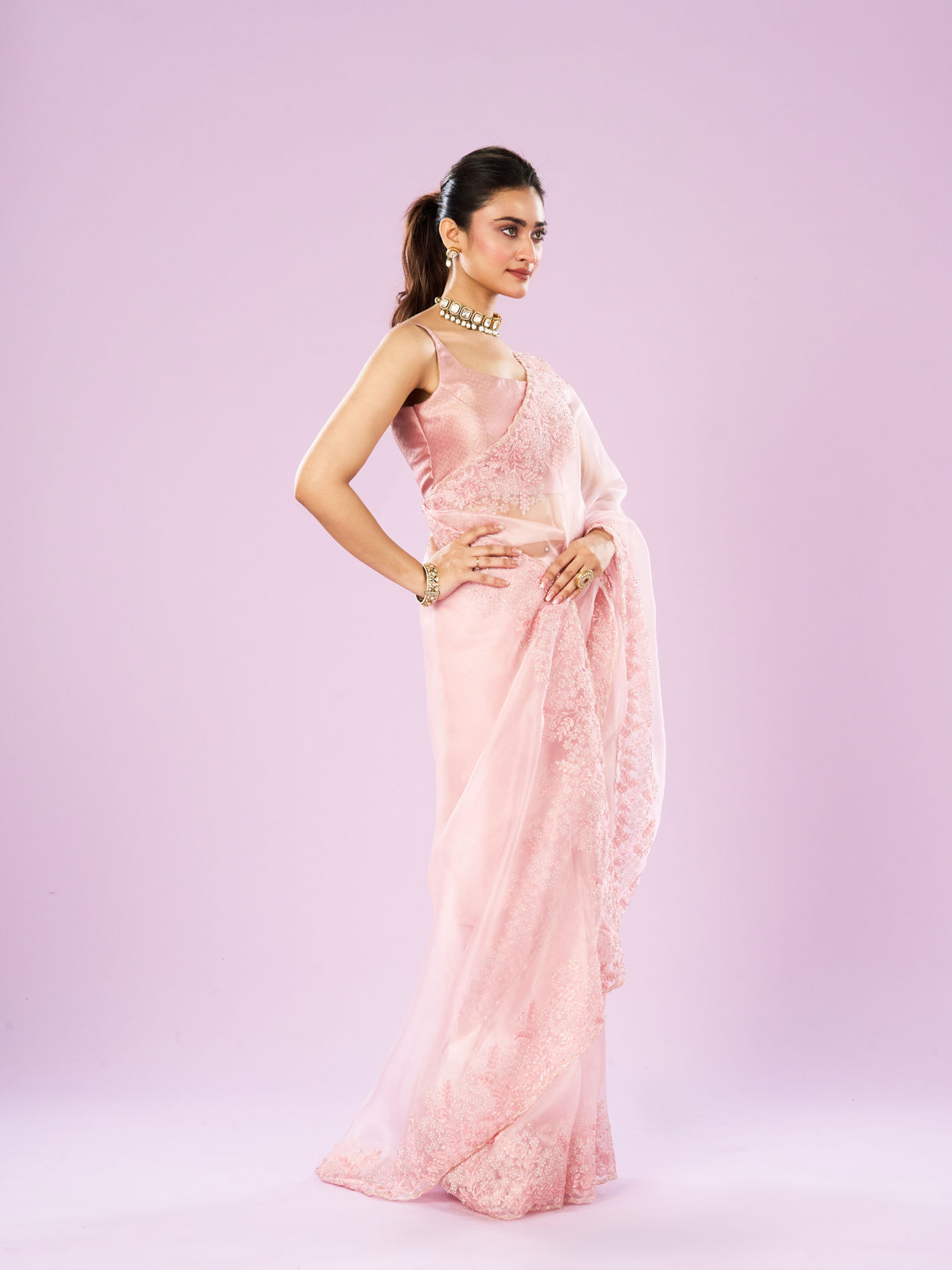 Mohey Women Transcendent Pink Organza Saree