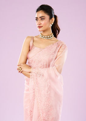 Mohey Women Transcendent Pink Organza Saree