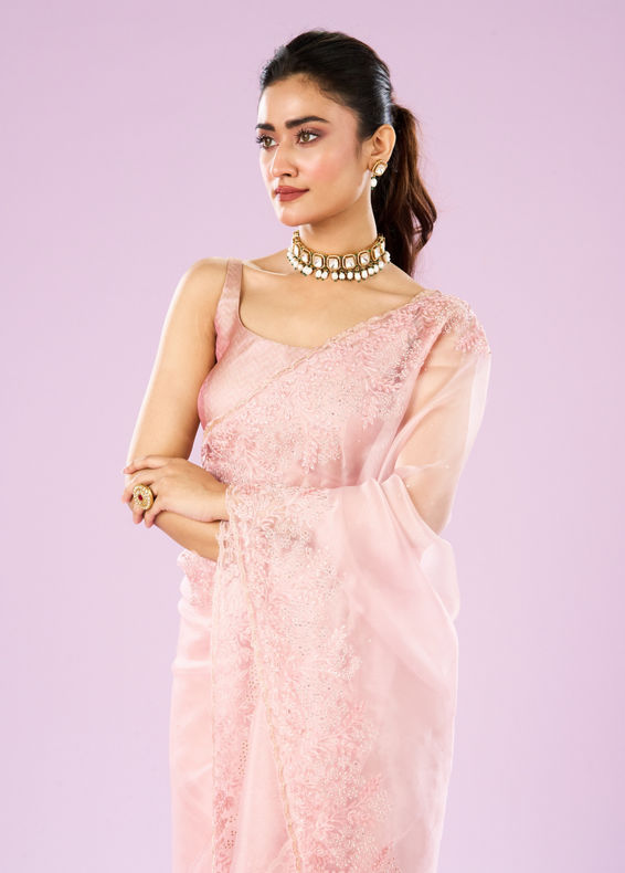 Mohey Women Transcendent Pink Organza Saree