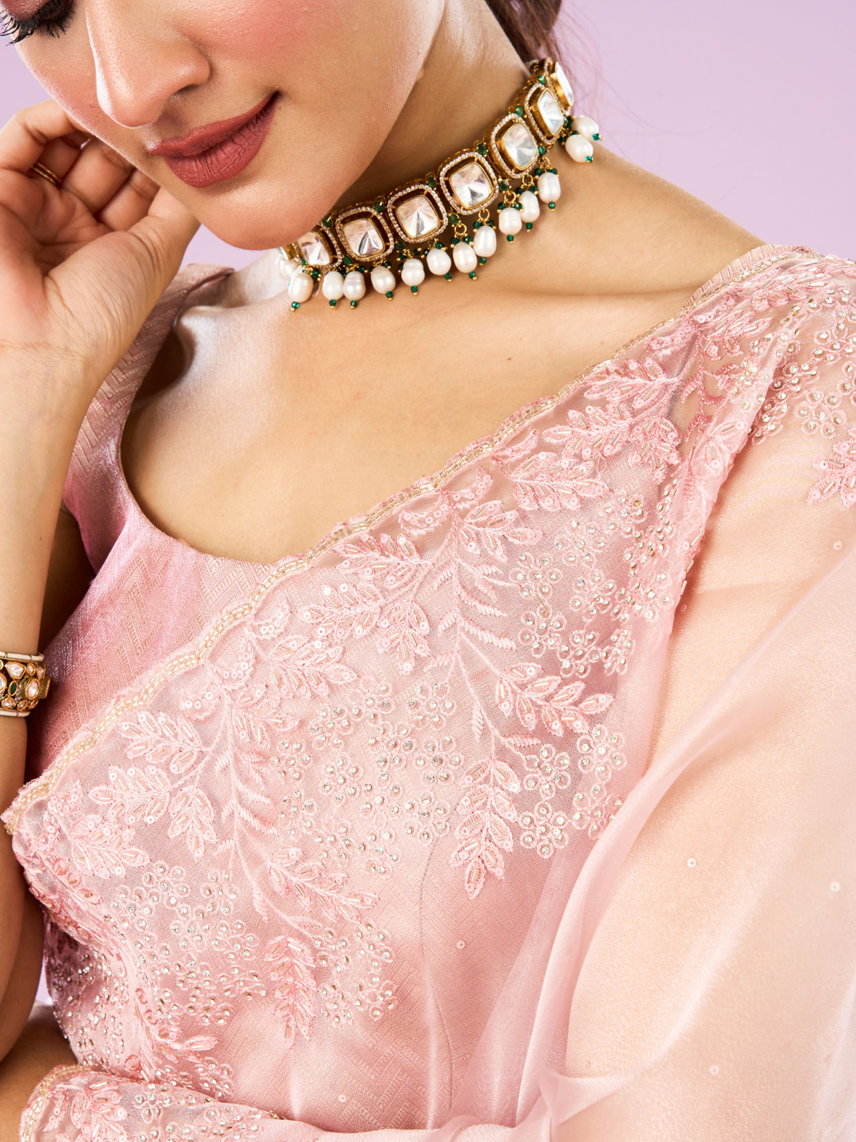 Mohey Women Transcendent Pink Organza Saree