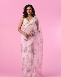 Mohey Women Organza Enchantment Light Pink Saree