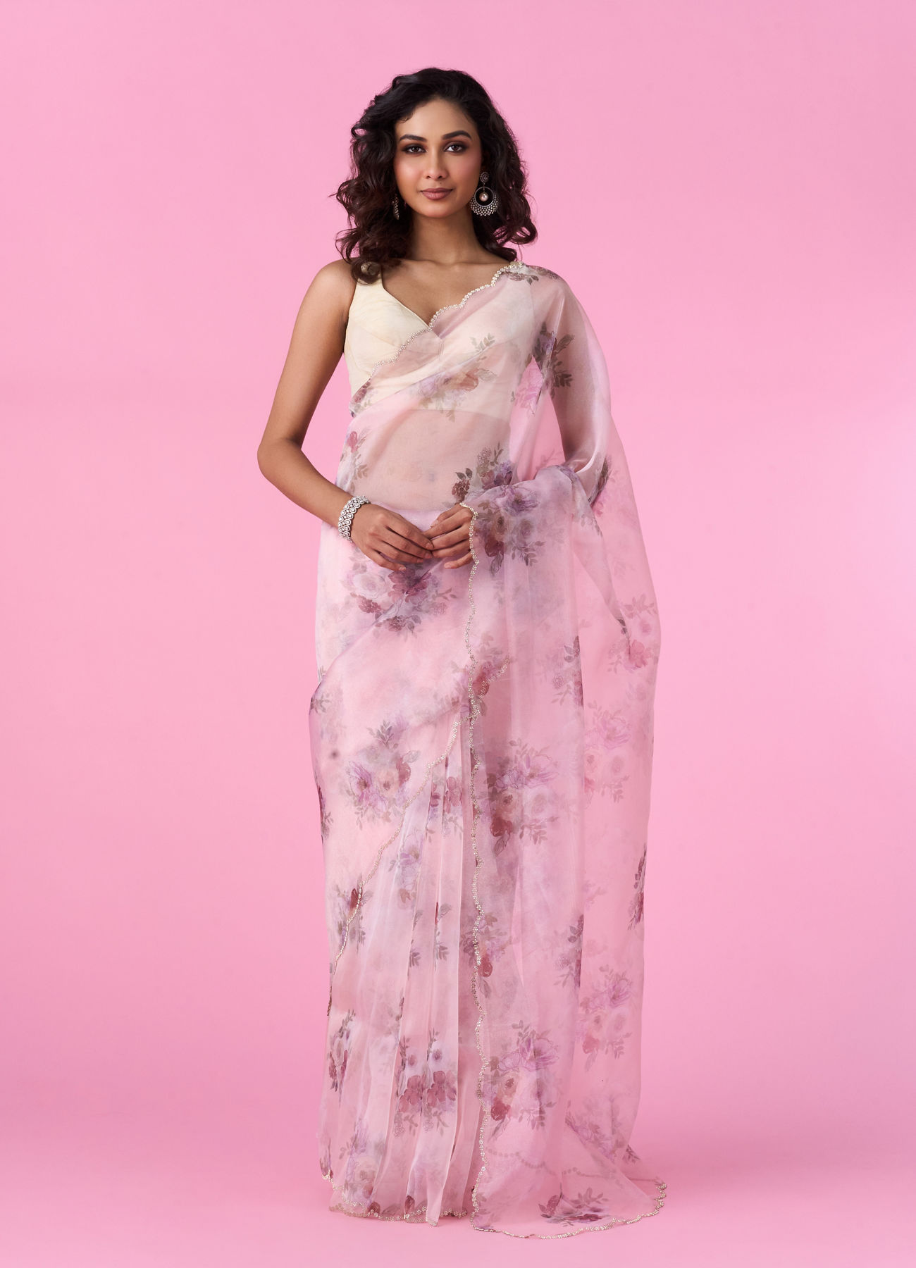 Mohey Women Organza Enchantment Light Pink Saree