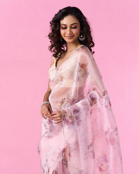 Mohey Women Organza Enchantment Light Pink Saree