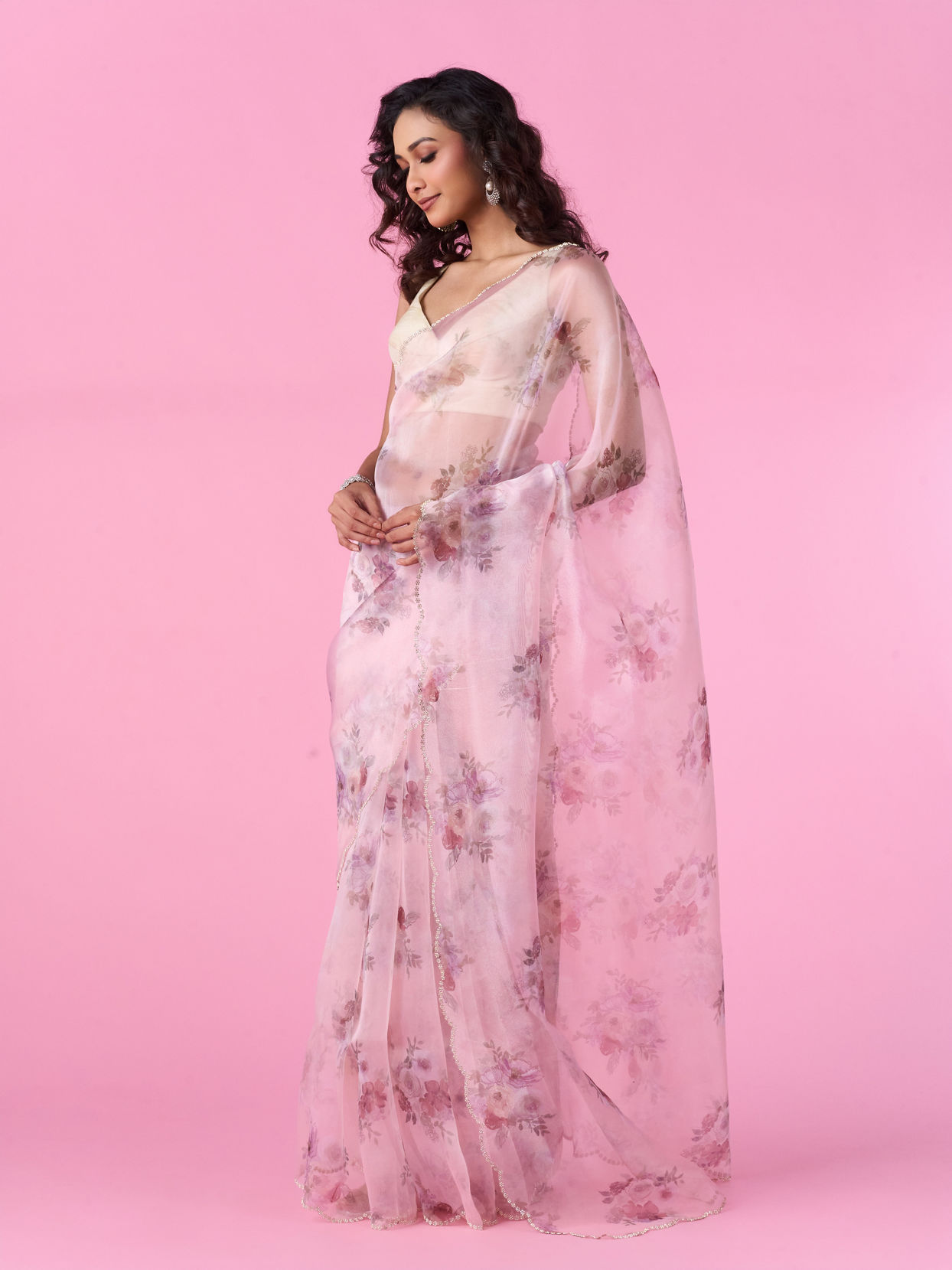 Mohey Women Organza Enchantment Light Pink Saree