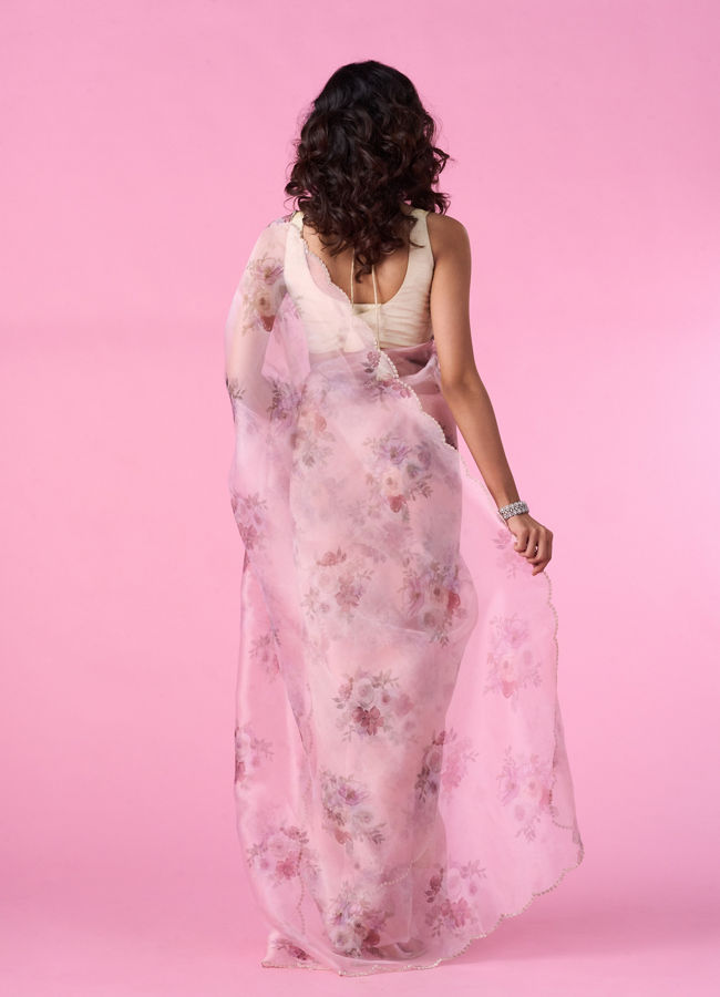 Mohey Women Organza Enchantment Light Pink Saree