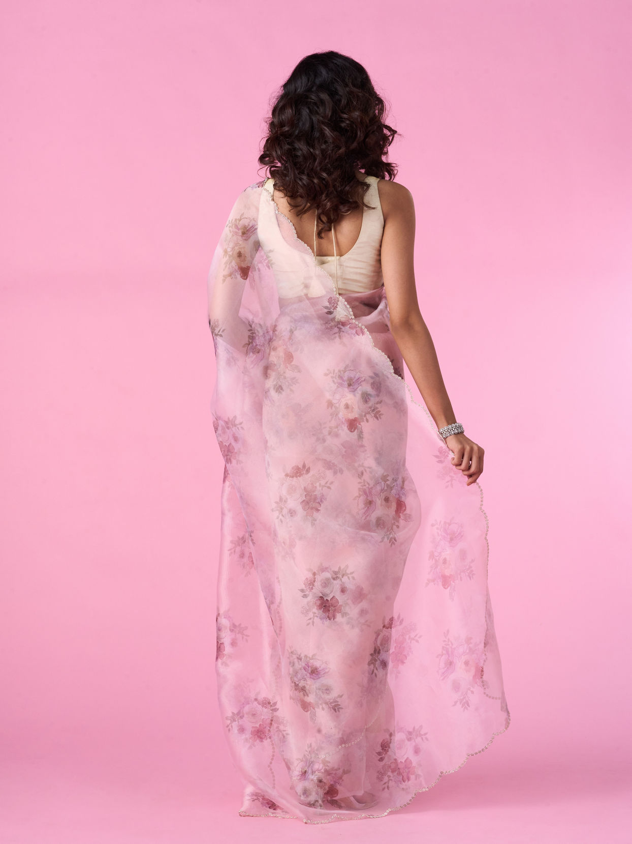 Mohey Women Organza Enchantment Light Pink Saree