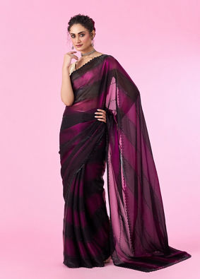 Mohey Women Wine Organza Cocktail Saree