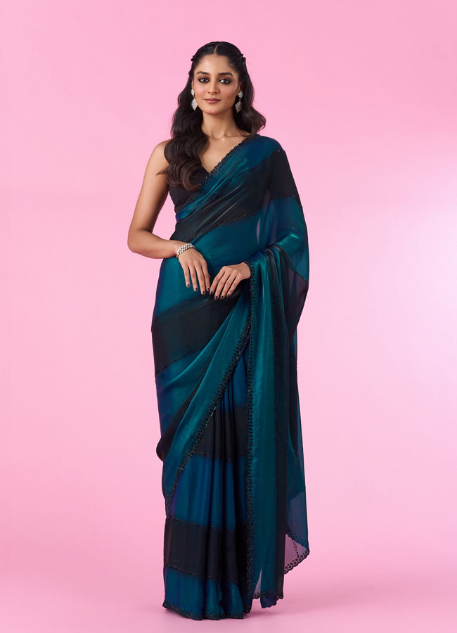 Mohey Women Elegant Teal Blue Organza Saree