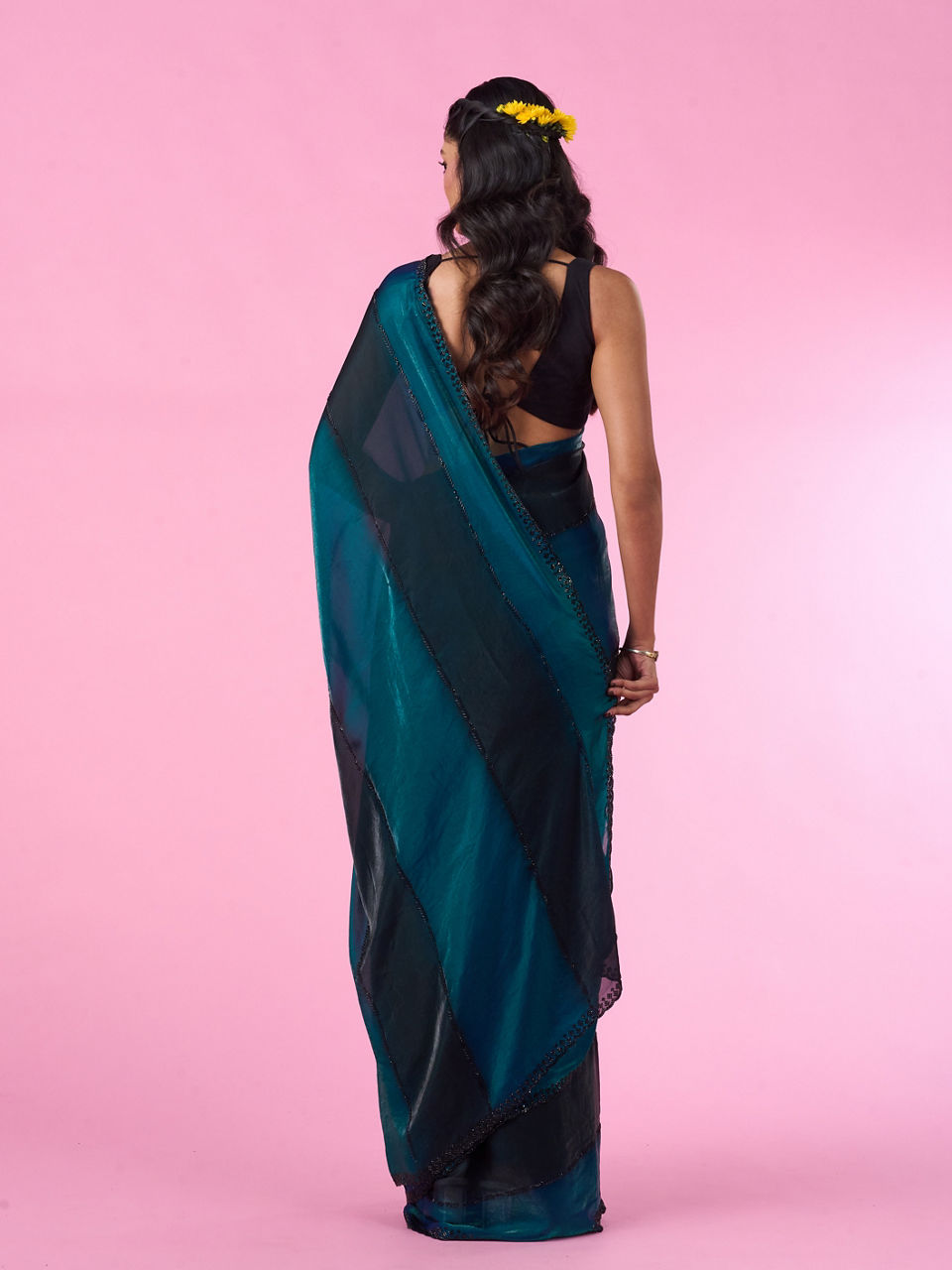 Mohey Women Elegant Teal Blue Organza Saree
