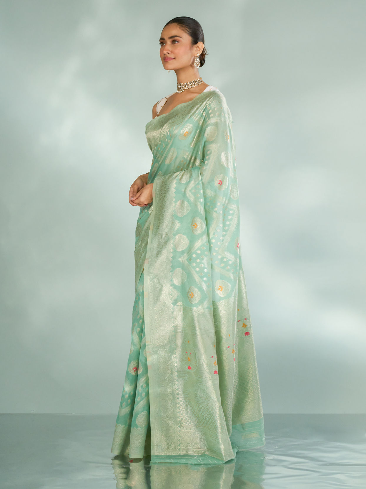 Mohey Women Serene Sea Green Saree