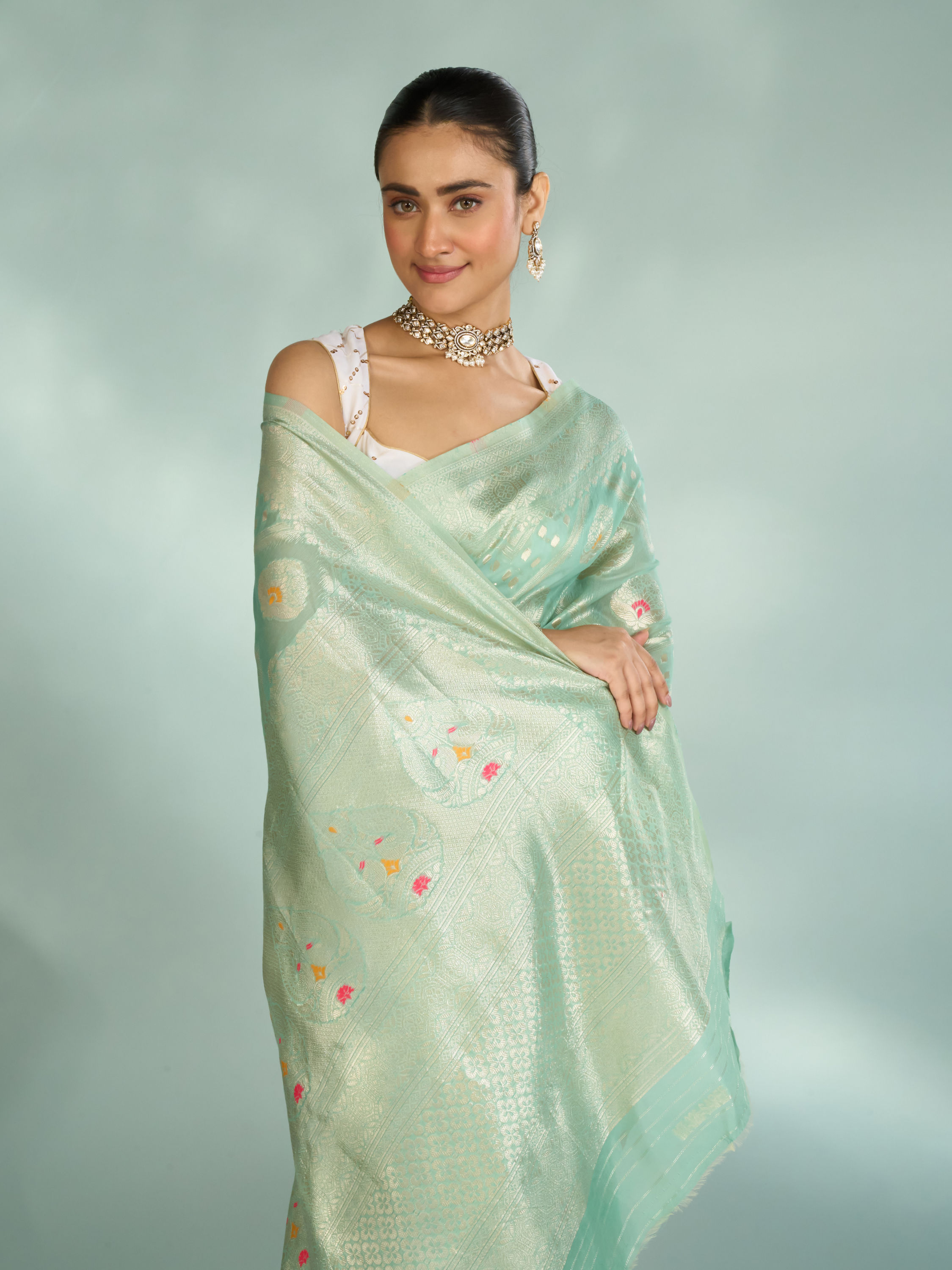 Mohey Women Serene Sea Green Saree