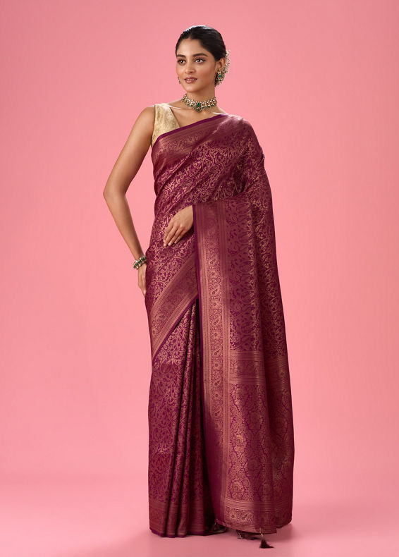 Mohey Women Wine Elegance Embellished Banarasi Saree