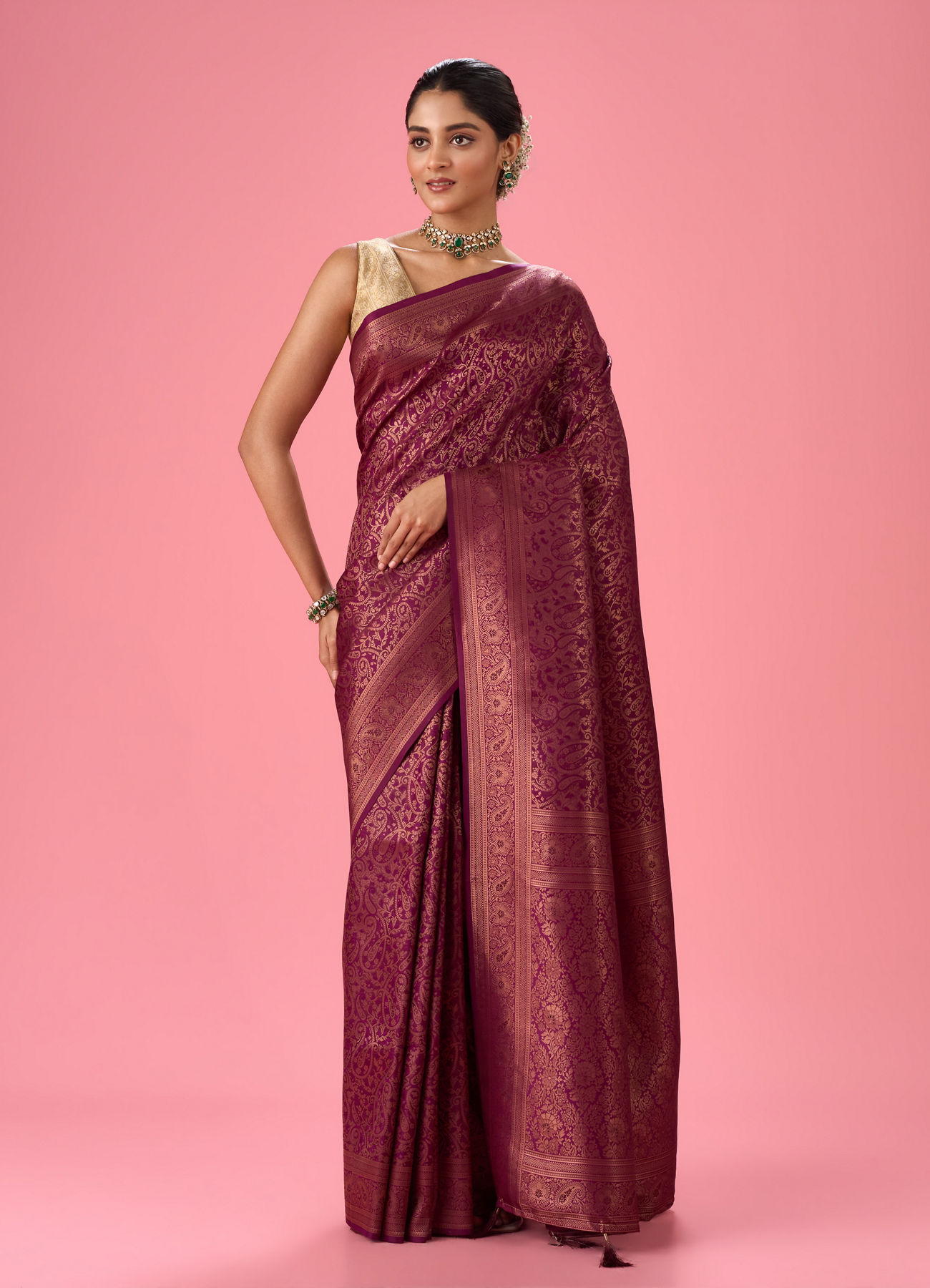 Mohey Women Wine Elegance Embellished Banarasi Saree
