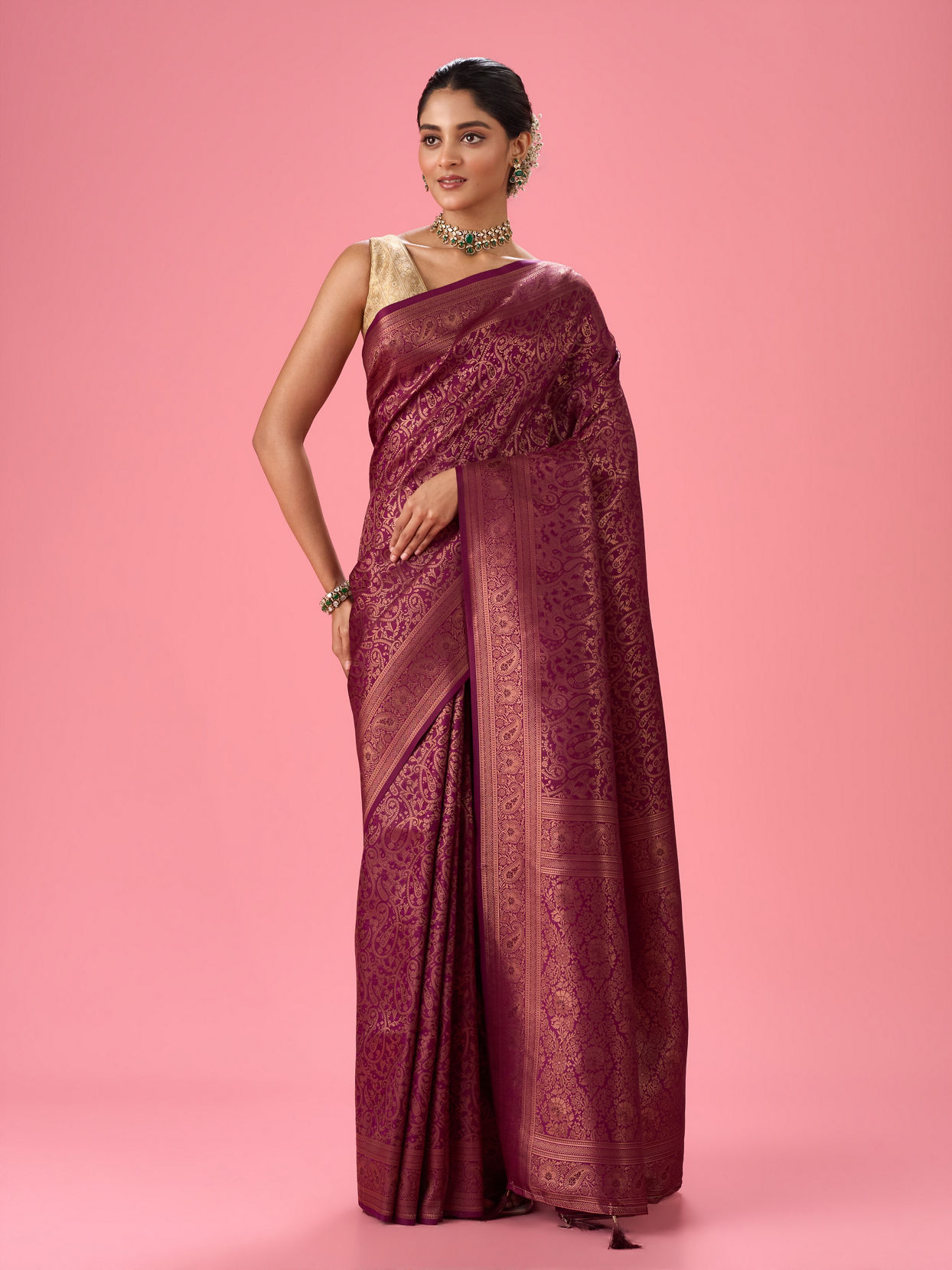 Mohey Women Wine Elegance Embellished Banarasi Saree