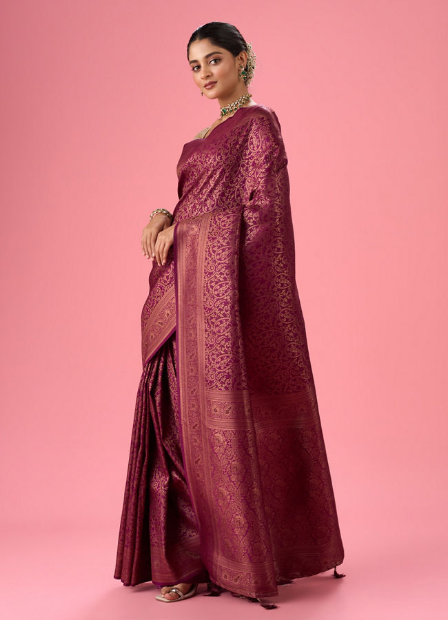 Mohey Women Wine Elegance Embellished Banarasi Saree