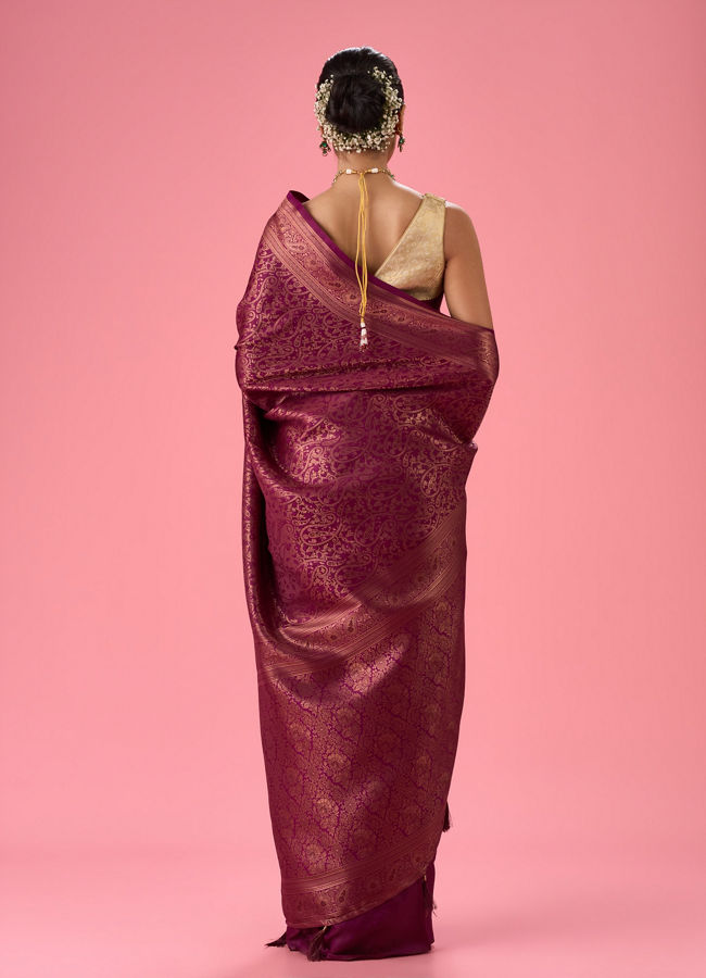 Mohey Women Wine Elegance Embellished Banarasi Saree