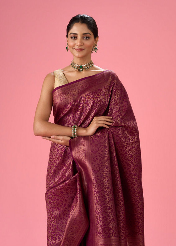 Mohey Women Wine Elegance Embellished Banarasi Saree