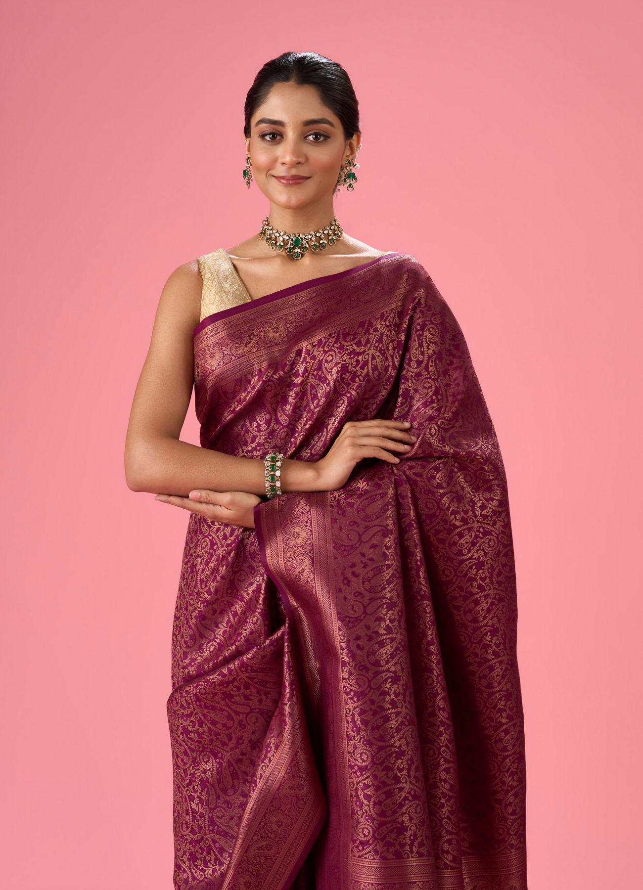 Mohey Women Wine Elegance Embellished Banarasi Saree