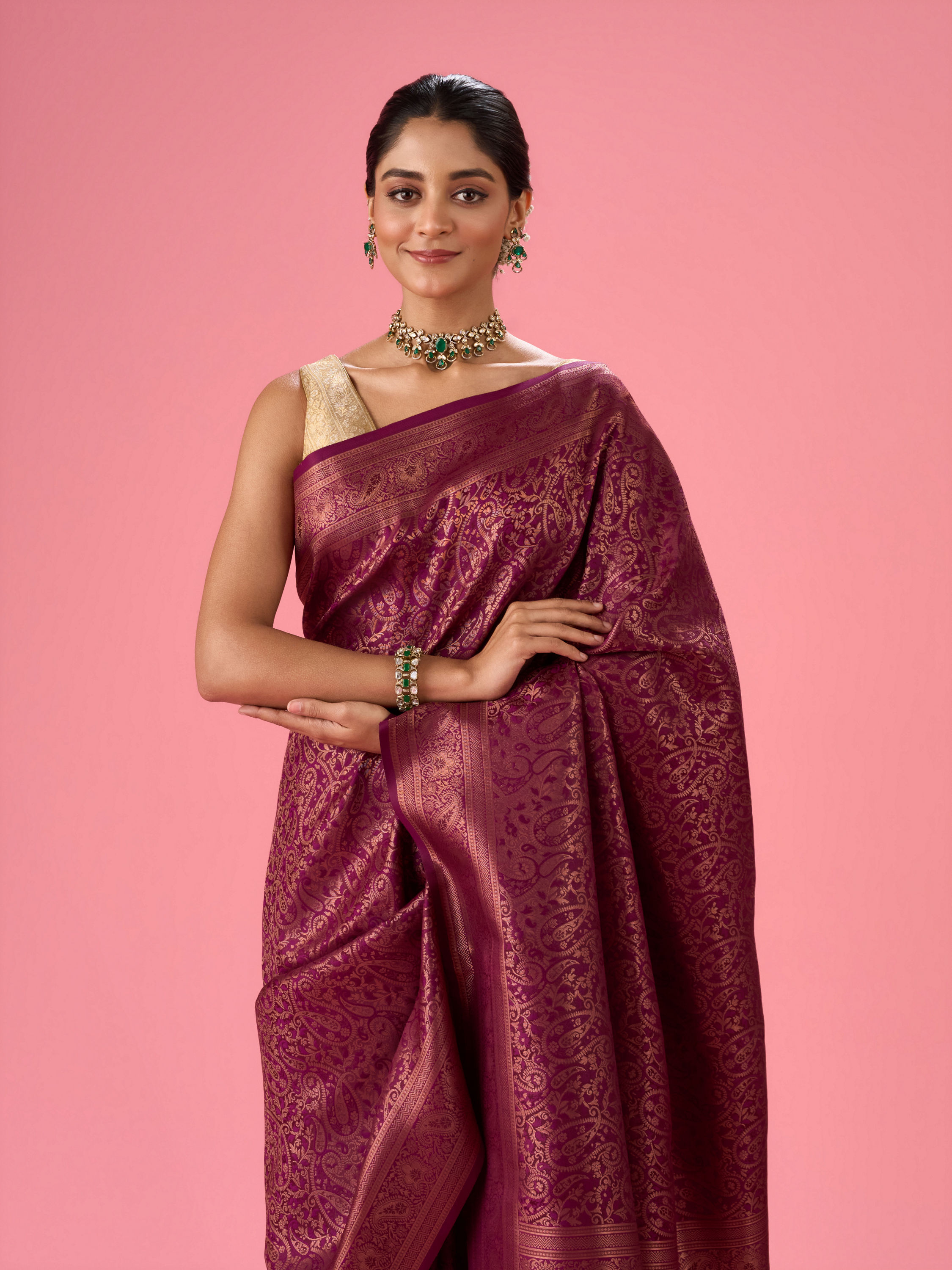 Mohey Women Wine Elegance Embellished Banarasi Saree