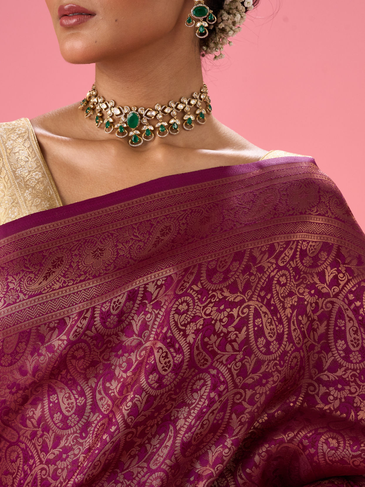 Mohey Women Wine Elegance Embellished Banarasi Saree