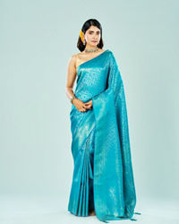 Mohey Women Elegant Blue Saree with Unstitch Blouse