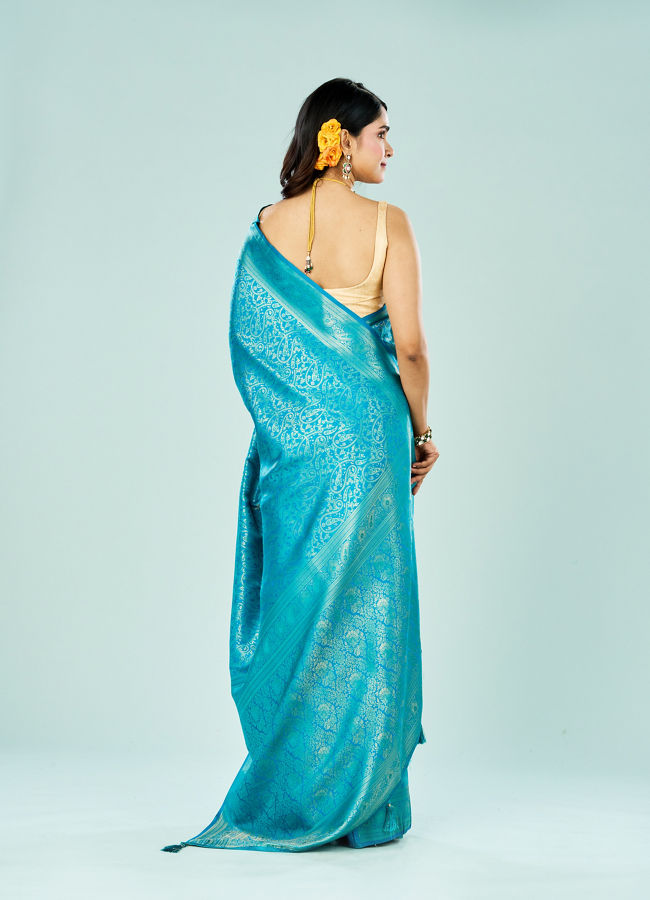 Mohey Women Elegant Blue Saree with Unstitch Blouse