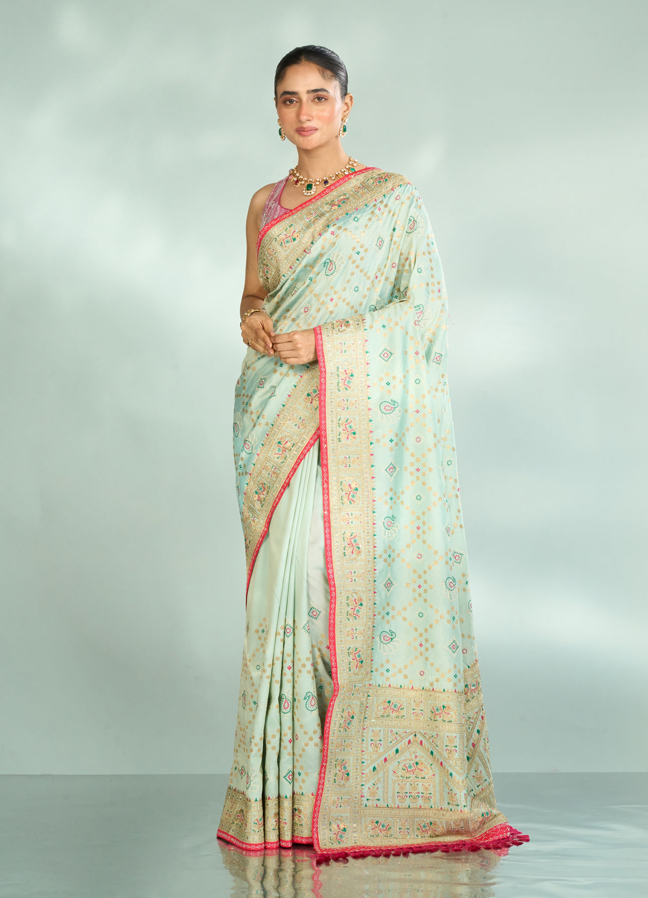 Mohey Women Sea Green Festive Saree