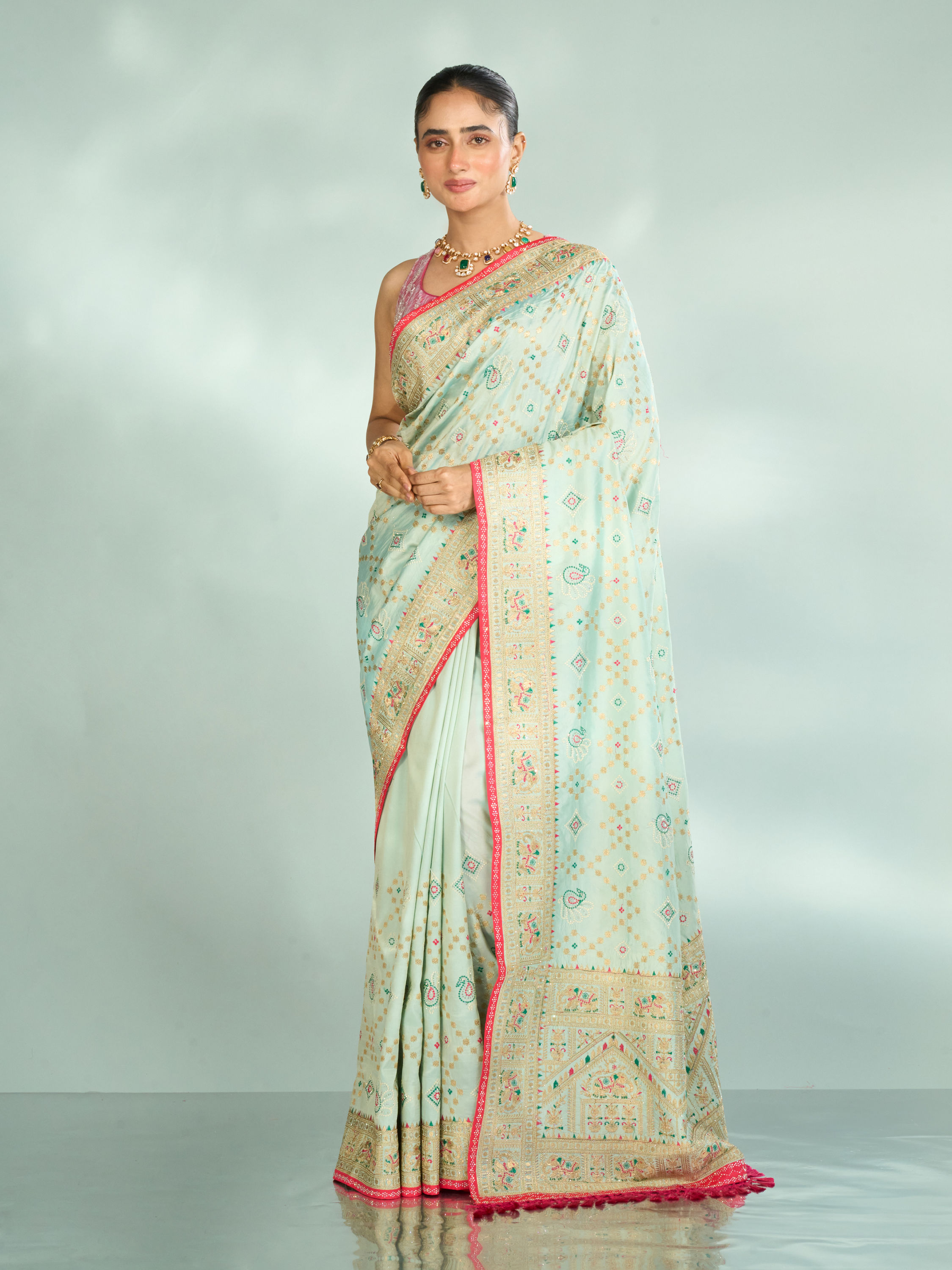 Mohey Women Sea Green Festive Saree